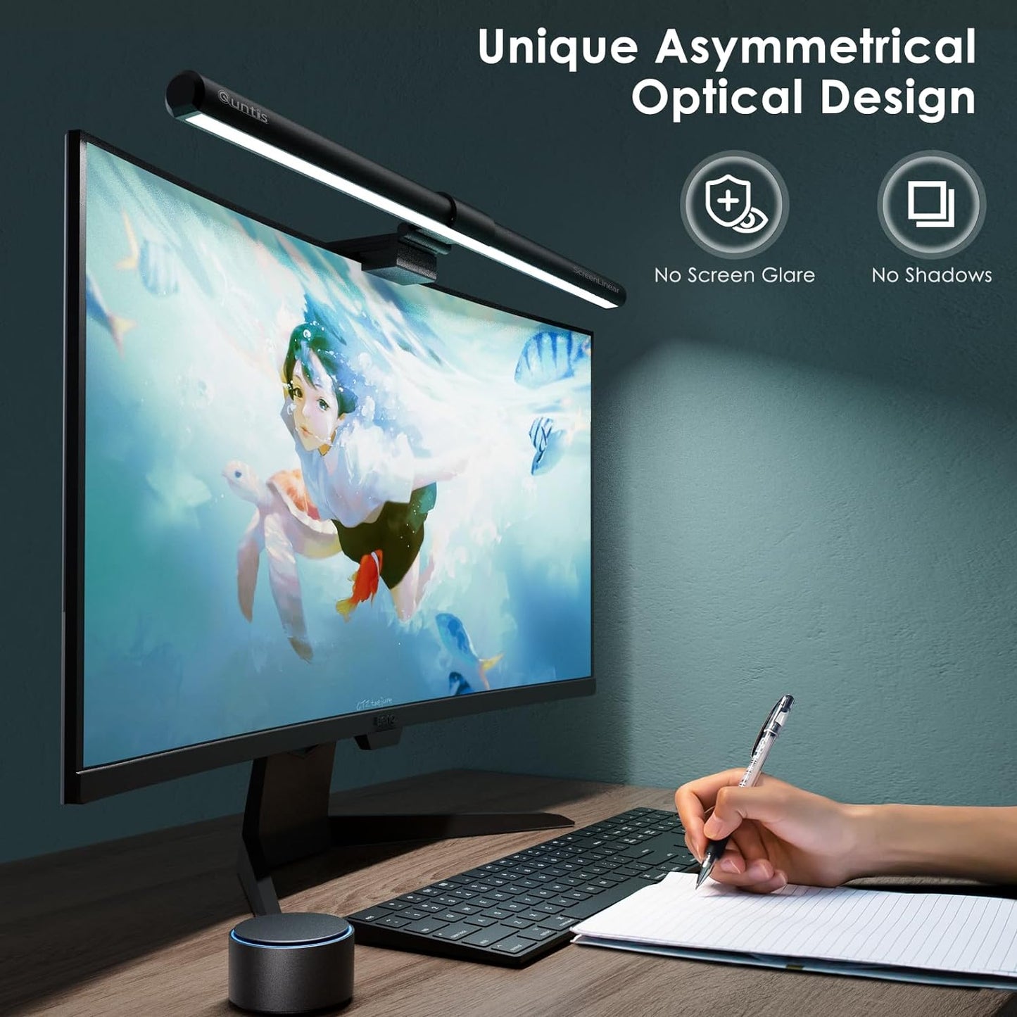 Quntis Monitor Light Bar PRO+ with Rem0te Control, Eye-Care Technology Computer Monitor Lamp Dimmable Screen Light Bar with Auto-Dimming, No Screen Glare Home Office Desk Lamp for Curved/Flat Monitors