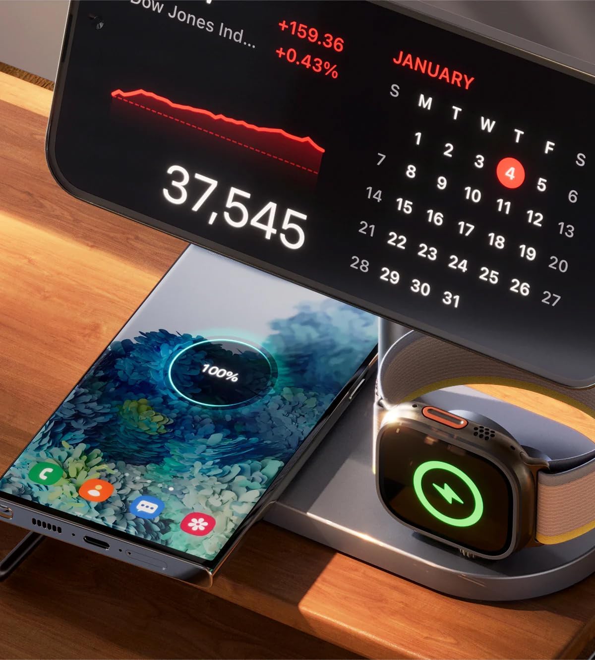 KU XIU X23 PRO 3 in 1 Magnetic Wireless Charger Stand for iPhone, AirPods, Apple Watch, Wireless Charging Station for iPhone 16/15/14/13/12, Apple Watch 9/Ultra/8/7/SE, AirPods 4/3/2/Pro - Wood Grain