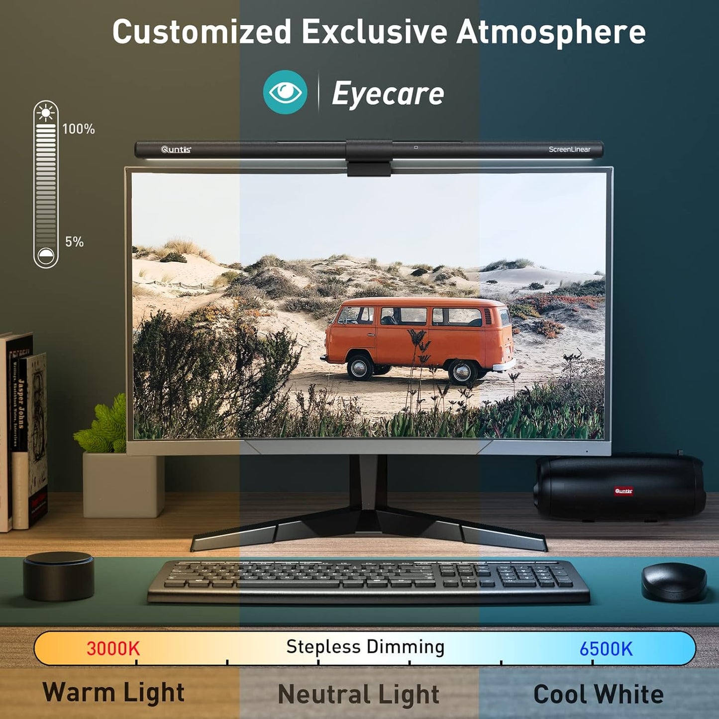 Quntis Monitor Light Bar PRO+ with Rem0te Control, Eye-Care Technology Computer Monitor Lamp Dimmable Screen Light Bar with Auto-Dimming, No Screen Glare Home Office Desk Lamp for Curved/Flat Monitors