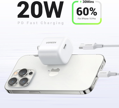 UGREEN Mini 20W USB C Charger AU Plug, PD Fast Charger