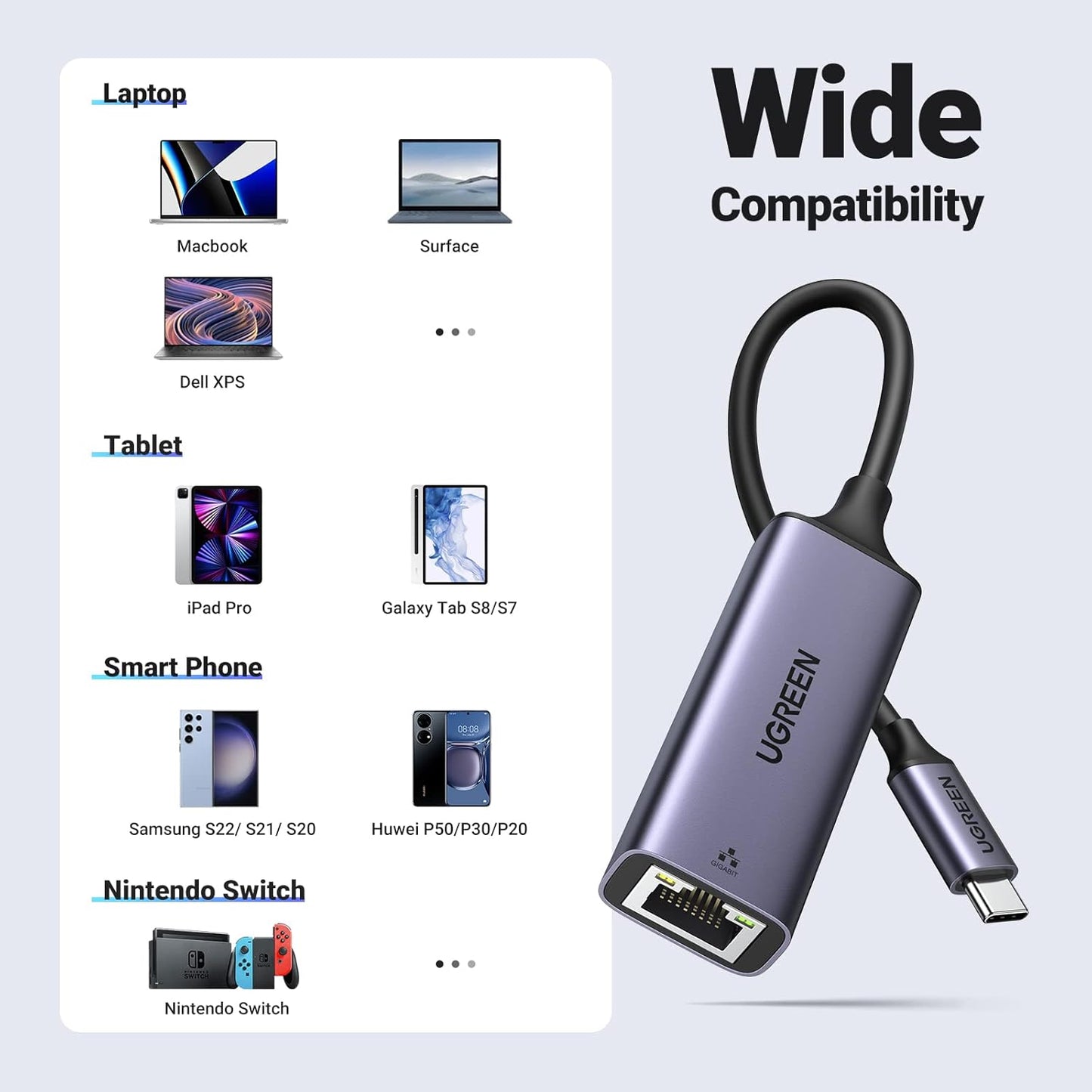 USB C to Ethernet Adapter Type C RJ45 Gigabit Network Adaptor Thunderbolt 3