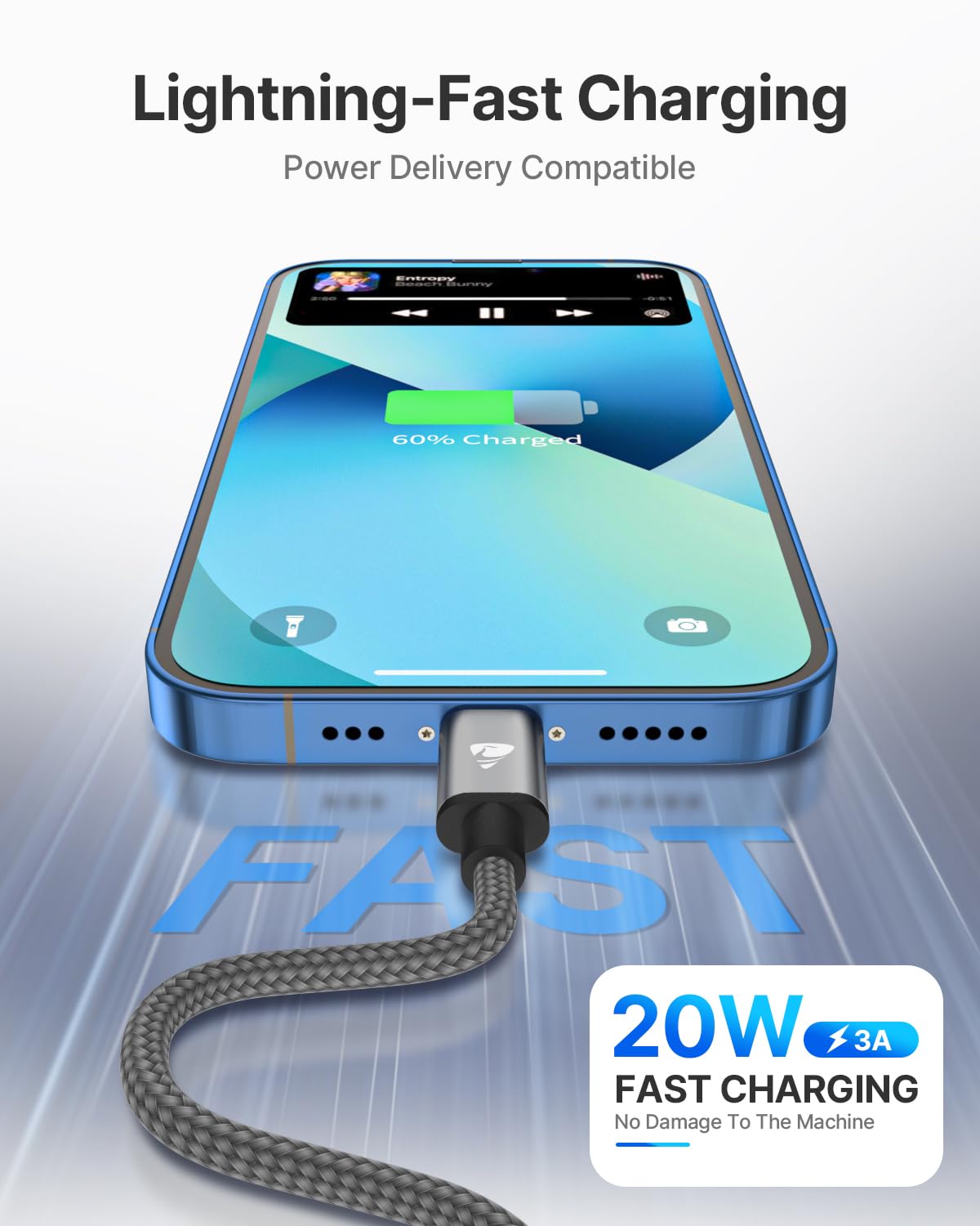 USB C to Lightning Cable 1M, [Apple MFi Certified] iPhone Fast Charger Cable