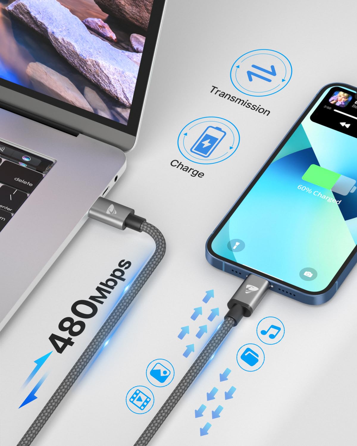 USB C to Lightning Cable 1M, [Apple MFi Certified] iPhone Fast Charger Cable