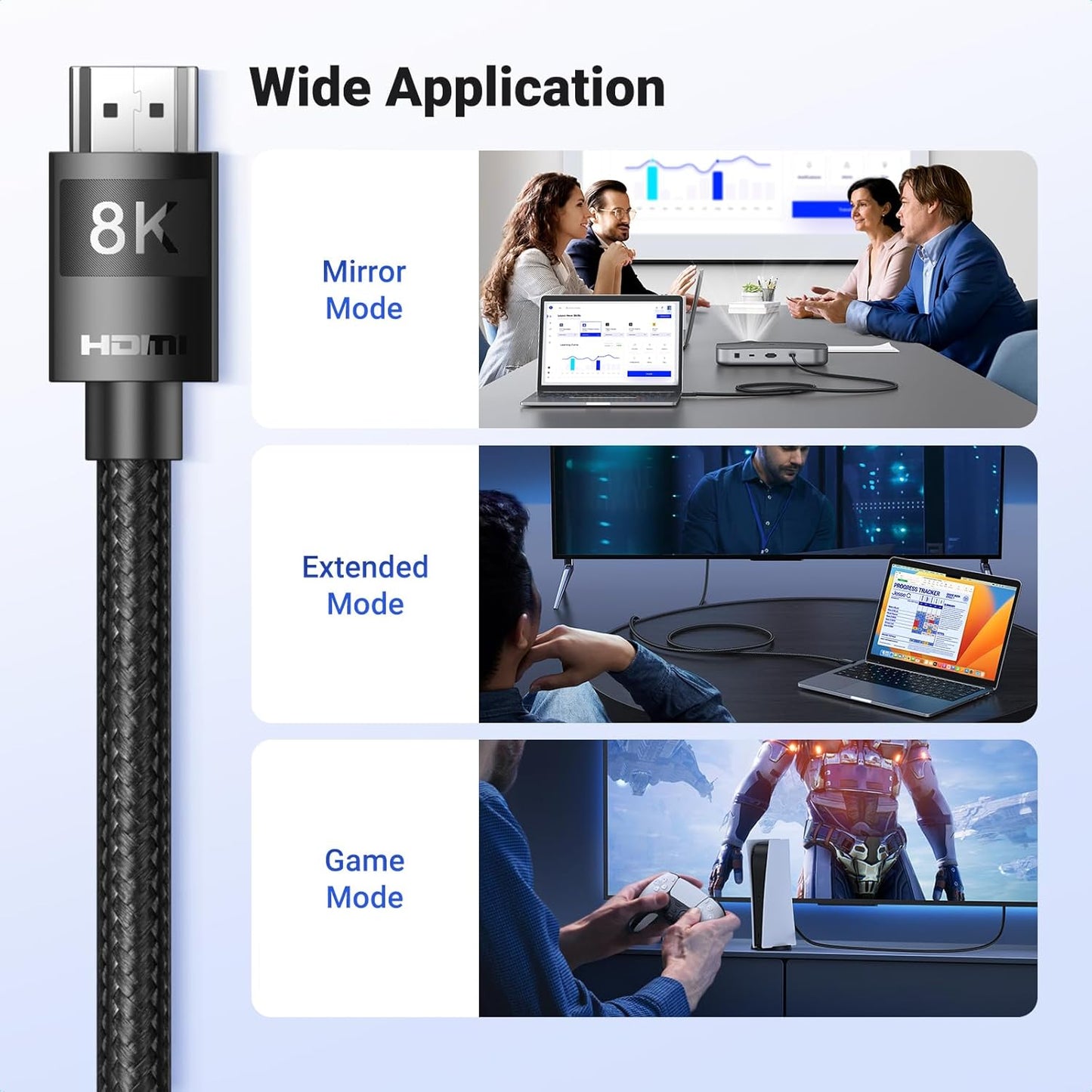 UGREEN HDMI 2.1 Cable 5M 10K 8K@60Hz Certified Ultra High Speed HDMI Cord Braided 48Gbps 4K@240Hz Support Dynamic HDR eARC Dolby Atmos HDCP Compatible with PS5 PS4 Xbox Roku TV HDTV Blu-ray Projector