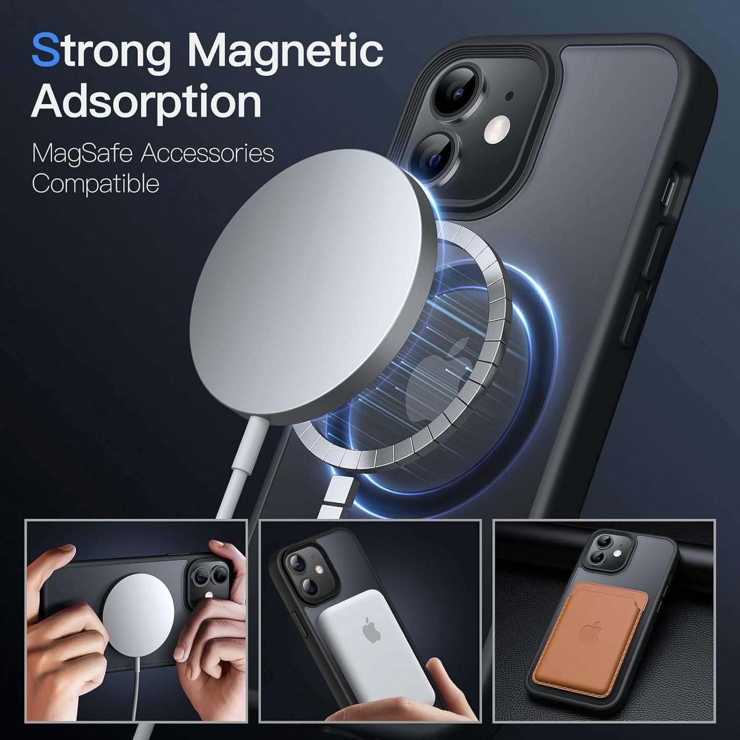 JETech Magnetic Case for iPhone 12/12 Pro 6.1-Inch Compatible with MagSafe, Translucent Matte Back Slim Shockproof Phone Cover (Black)