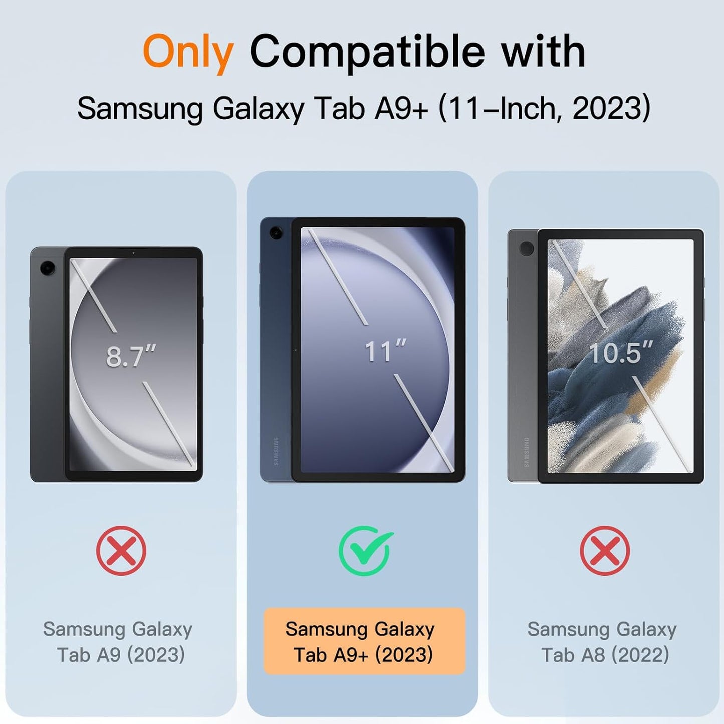 JETech Case for Samsung Galaxy Tab A9+ / A9 Plus 11-Inch 2023, Slim Translucent Back Tri-Fold Folio Stand Protective Tablet Cover, Auto Wake/Sleep (Navy)