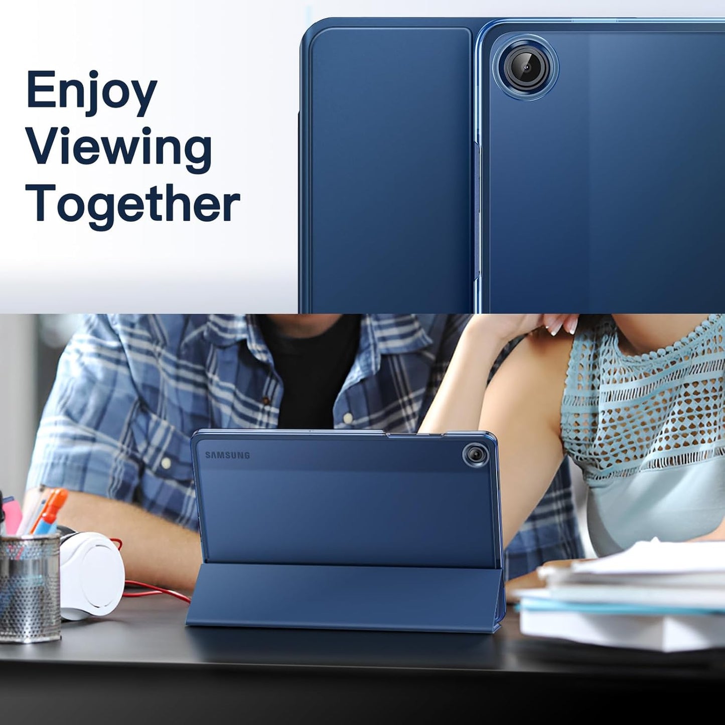 JETech Case for Samsung Galaxy Tab A9+ / A9 Plus 11-Inch 2023, Slim Translucent Back Tri-Fold Folio Stand Protective Tablet Cover, Auto Wake/Sleep (Navy)