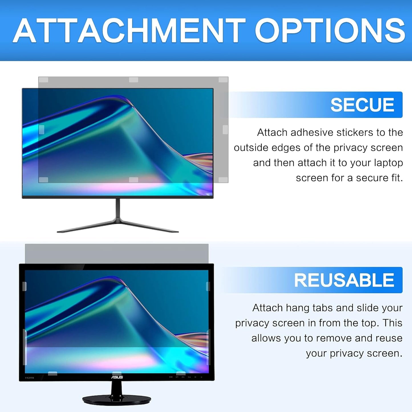 24 Inch Computer Privacy Screen Filter for 16:9 Widescreen Computer Monitor 20.9"x11.8" - Computer Screen Privacy Shield and Anti Blue Light Anti Glare Screen Protector
