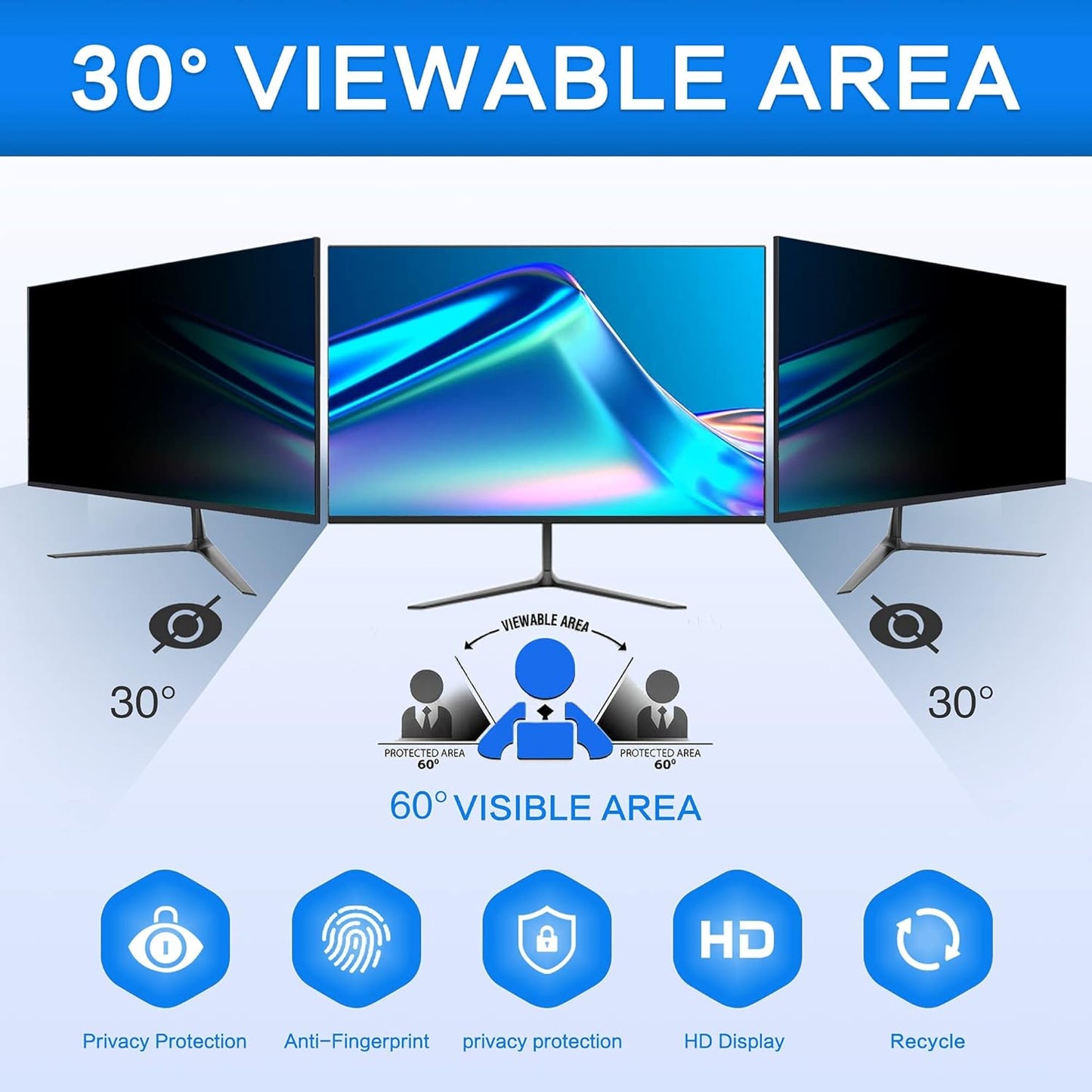 24 Inch Computer Privacy Screen Filter for 16:9 Widescreen Computer Monitor 20.9"x11.8" - Computer Screen Privacy Shield and Anti Blue Light Anti Glare Screen Protector