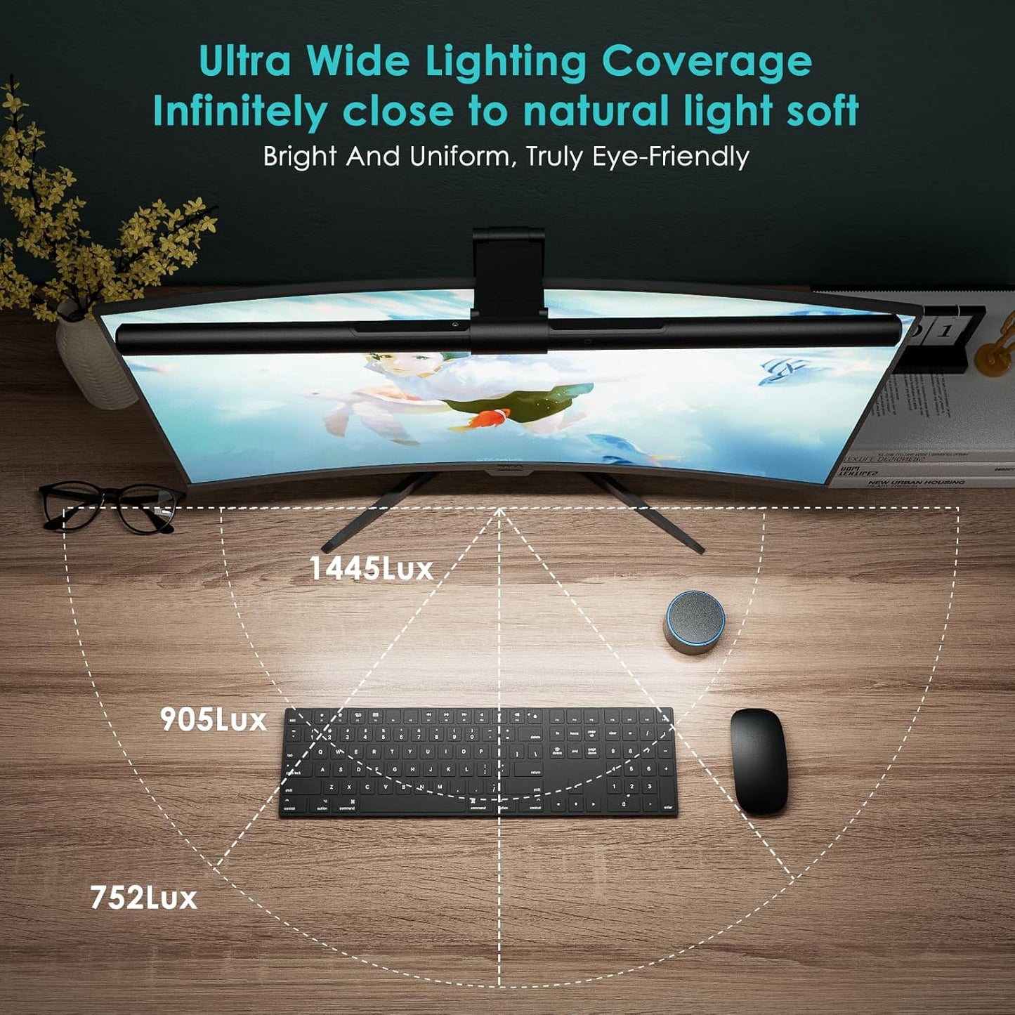 Quntis Monitor Light Bar PRO+ with Rem0te Control, Eye-Care Technology Computer Monitor Lamp Dimmable Screen Light Bar with Auto-Dimming, No Screen Glare Home Office Desk Lamp for Curved/Flat Monitors