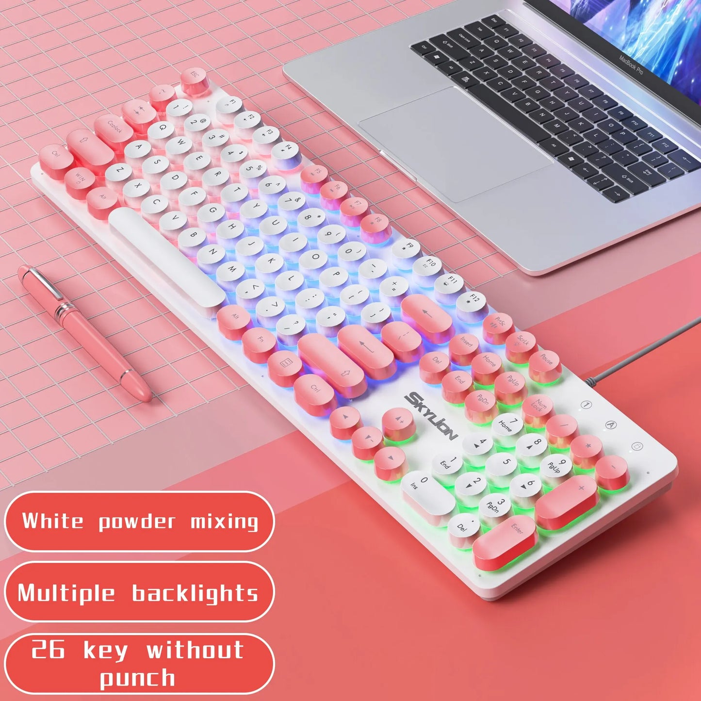 SKYLION H300 Wired 104 Keys Membrane Keyboard