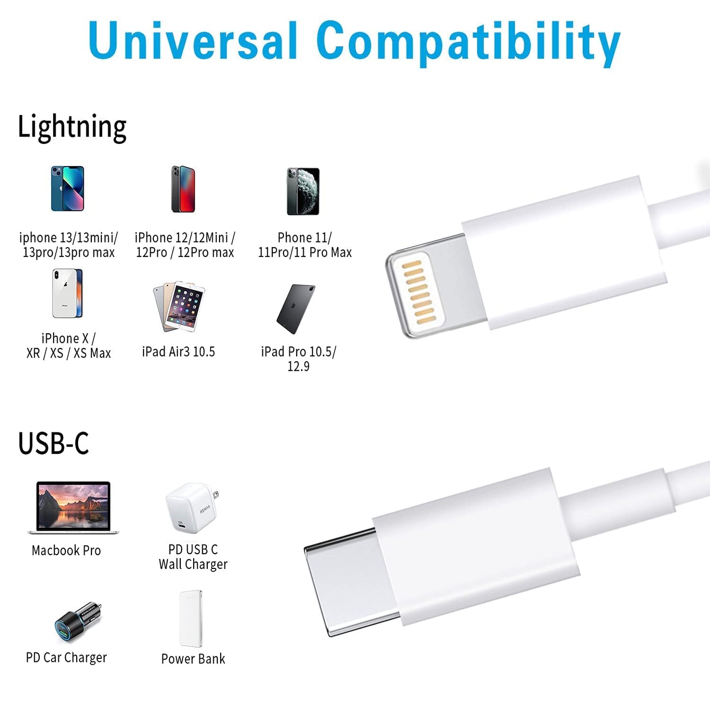 USB C to Lightning Cable 3Pack 1,8meters [Apple MFi Certified] iPhone Fast Charger Cable USB-C Power Delivery Charging Cord